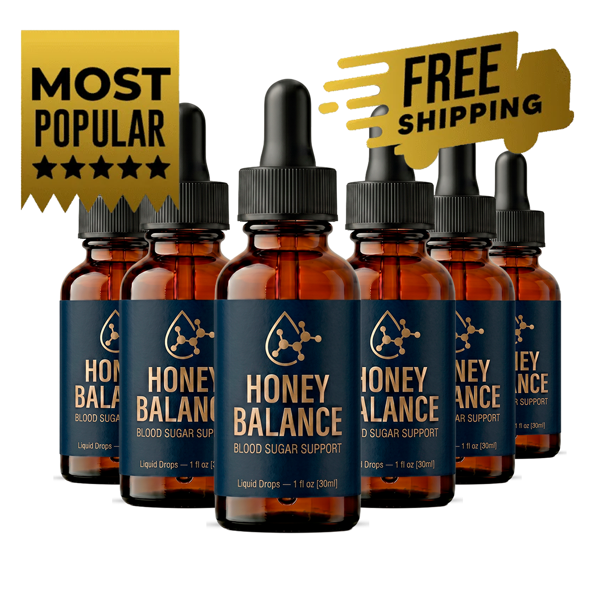 HoneyBalance liquid blood sugar support drops, six bottle pack