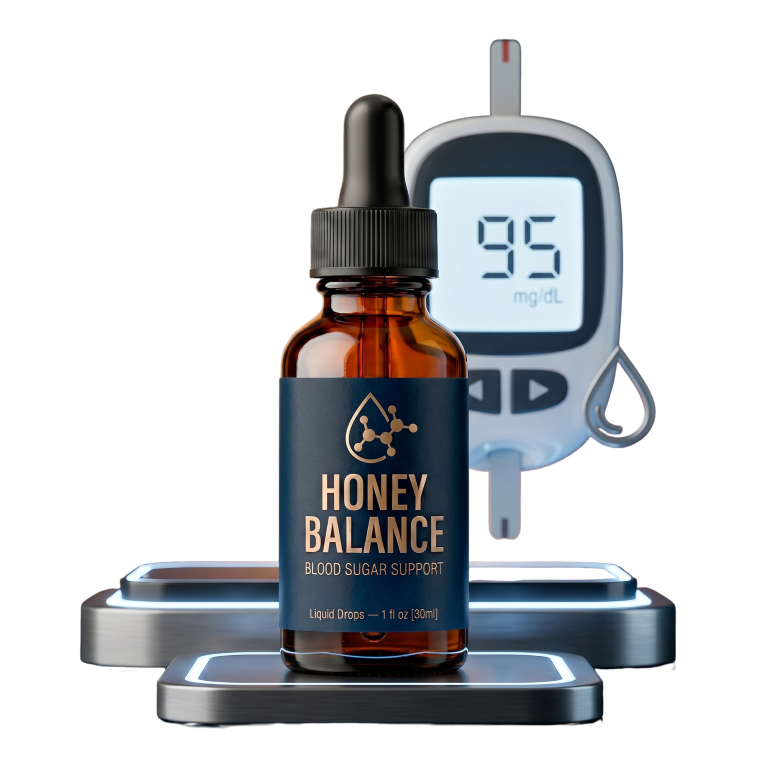 HoneyBalance liquid drops bottle as part of a daily blood sugar wellness routine